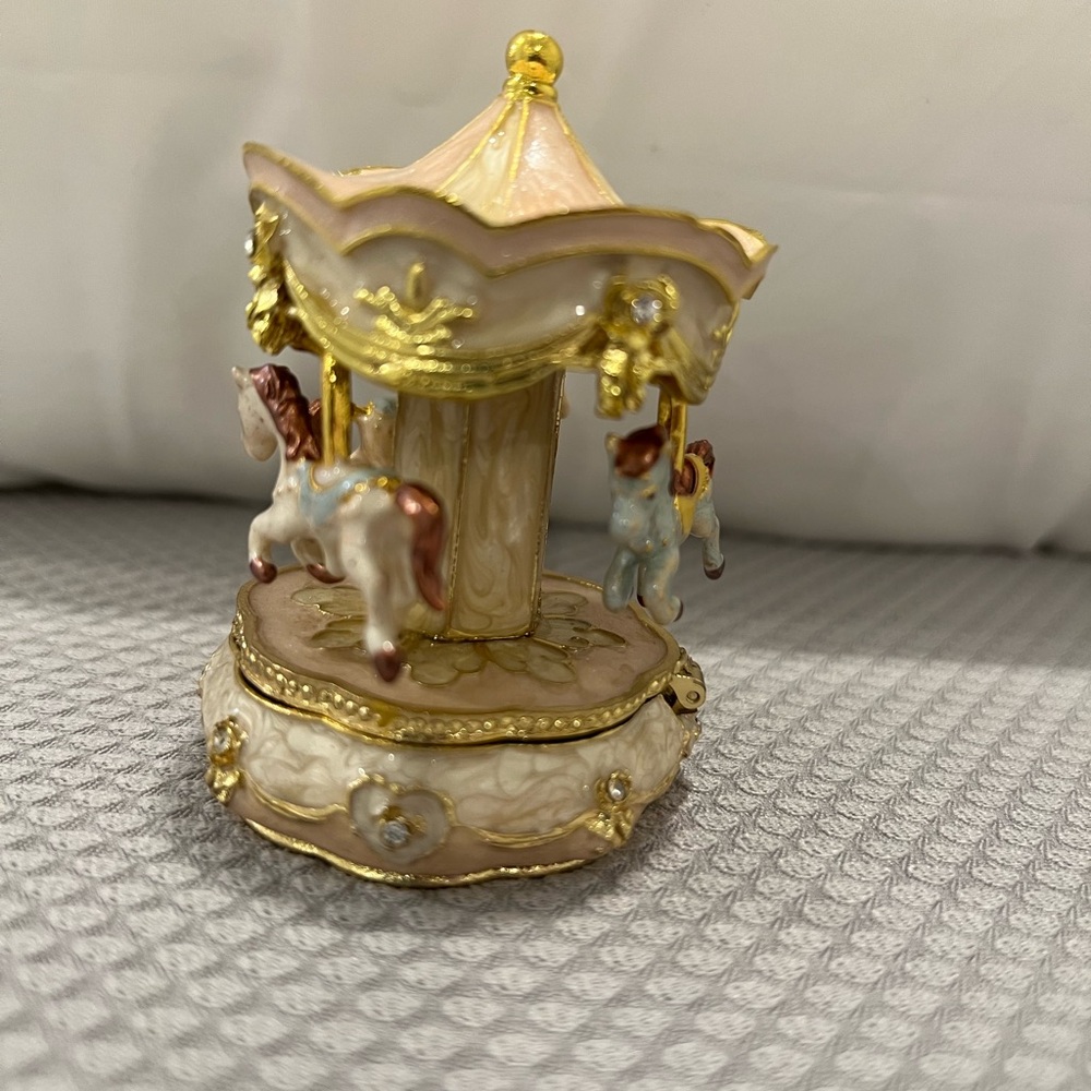 Pink & Gold Carousel Enamel Jewelry Box